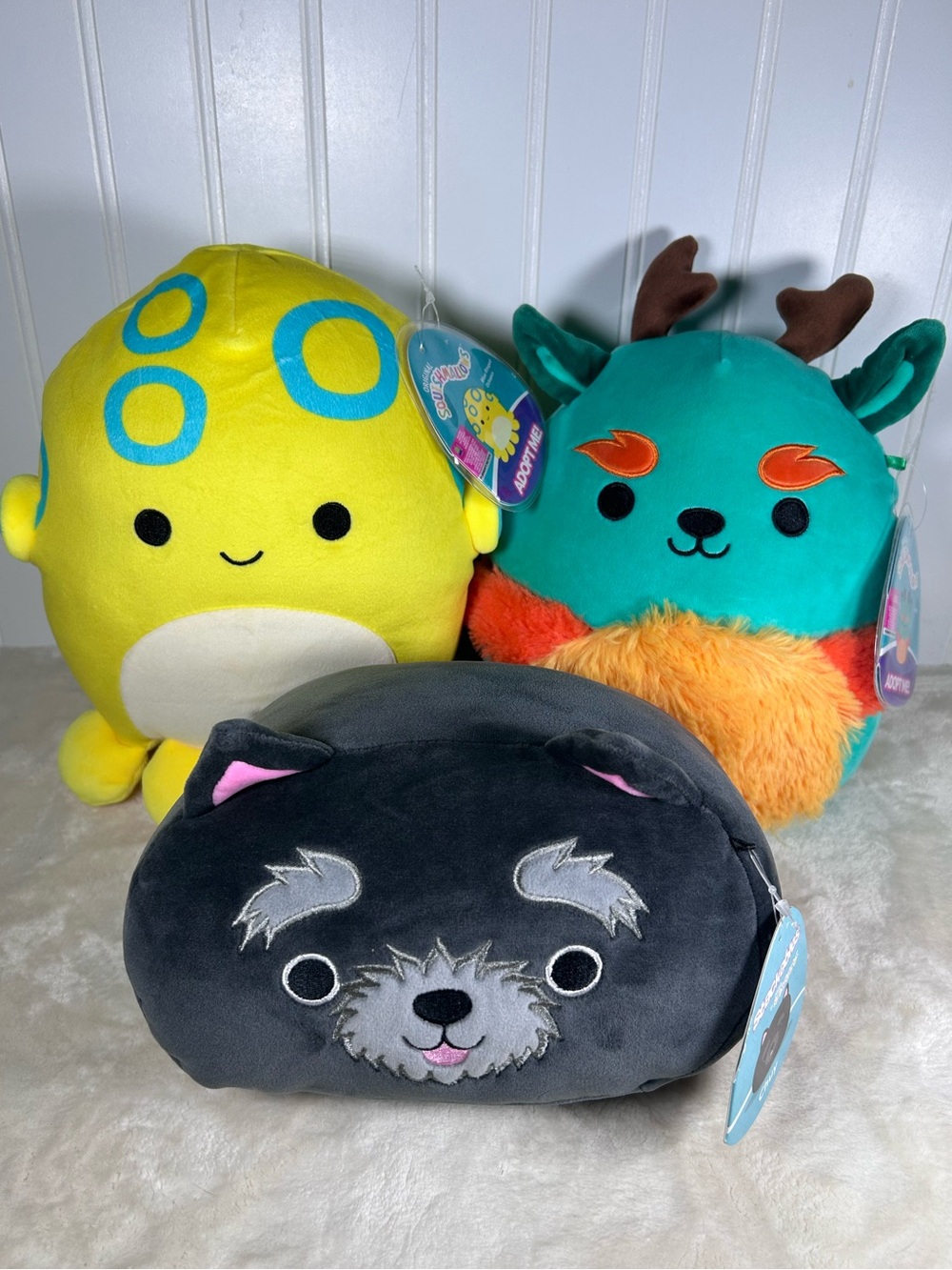 NWT Squishmallow Plush Bundle Lot - 8” Adopt Me Octopus & Deer, Stackables Dog